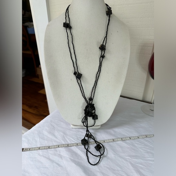 Two ultra long black seed bead and cube necklaces - Picture 7 of 7